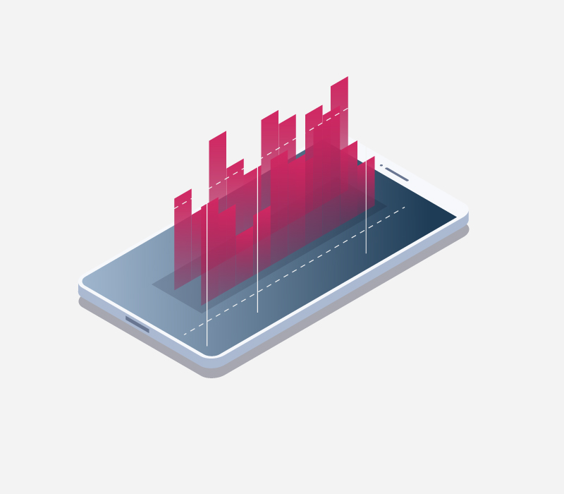 Abbildung eines Smartphones mit einer Statistik für Immobilienfonds